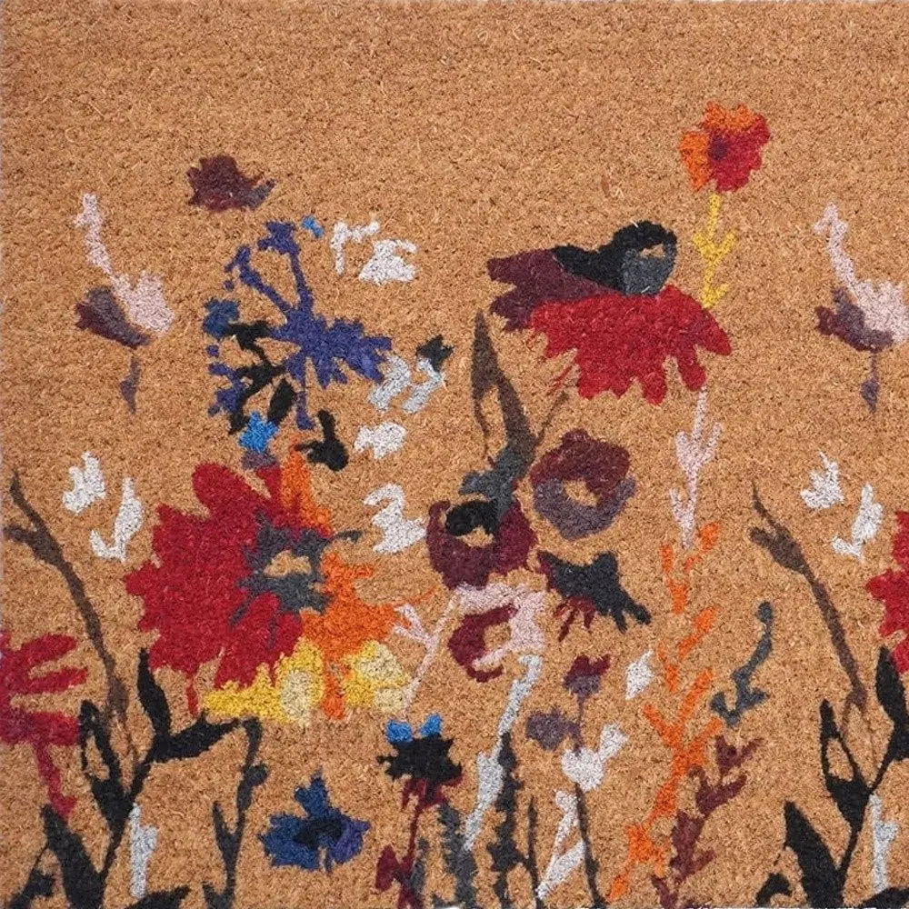 17" X 29" Natural Red and Yellow Coir Floral Outdoor Door Mat - NOBLE HOME INTERIORS