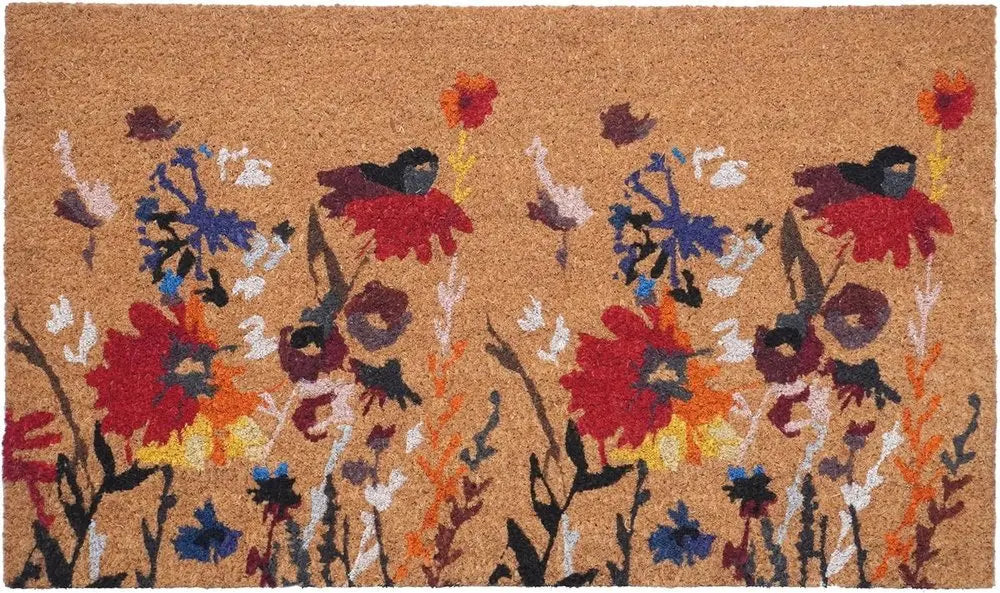 17" X 29" Natural Red and Yellow Coir Floral Outdoor Door Mat - NOBLE HOME INTERIORS