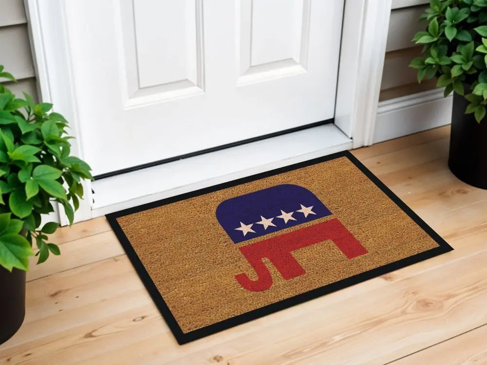 17" X 29" Natural Red White And Blue Republican Coir Outdoor Door Mat - NOBLE HOME INTERIORS