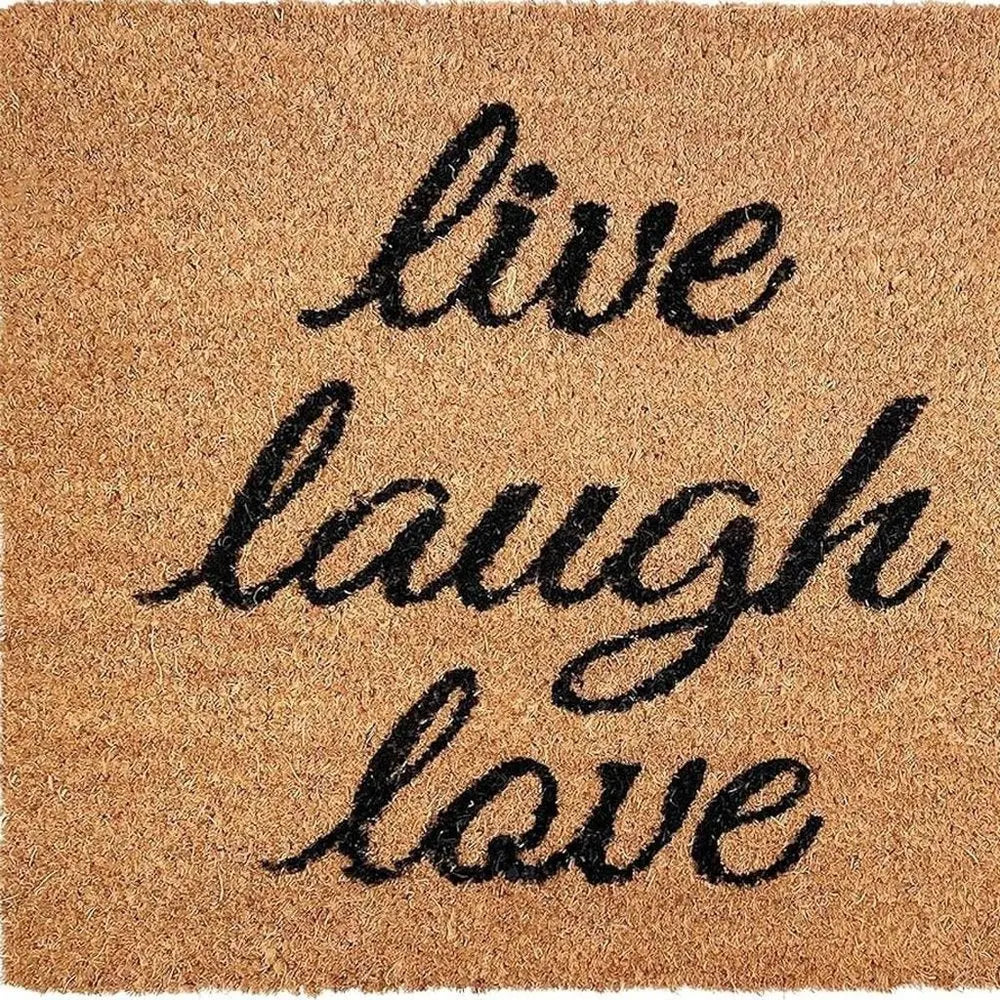 17" X 29" Natural Yellow And Black Floral Live Love Laugh Outdoor Coir Door Mat - NOBLE HOME INTERIORS
