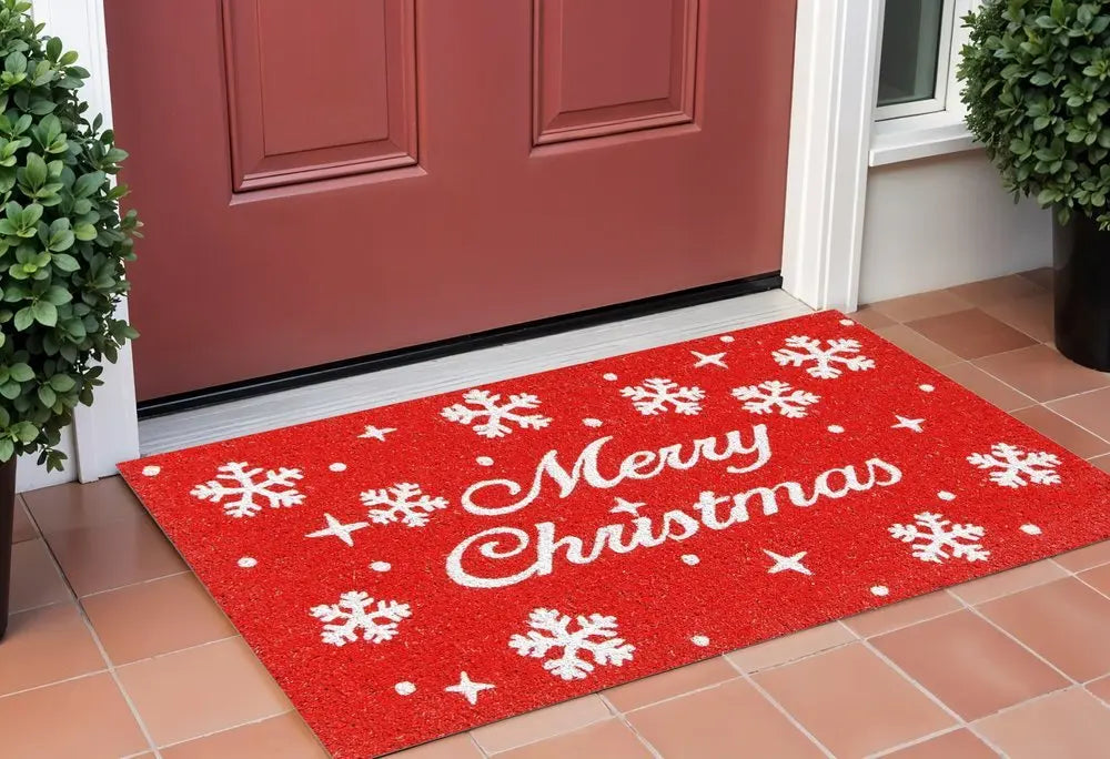17" X 29" Red And White Coir Merry Christmas Outdoor Door Mat - NOBLE HOME INTERIORS