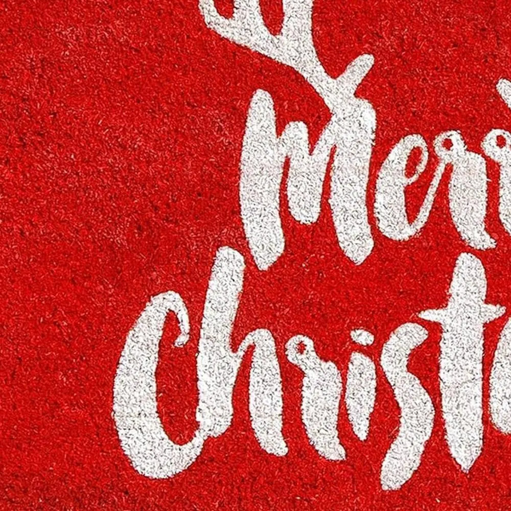17" X 29" Red And White Coir Reindeer Outdoor Christmas Door Mat - NOBLE HOME INTERIORS