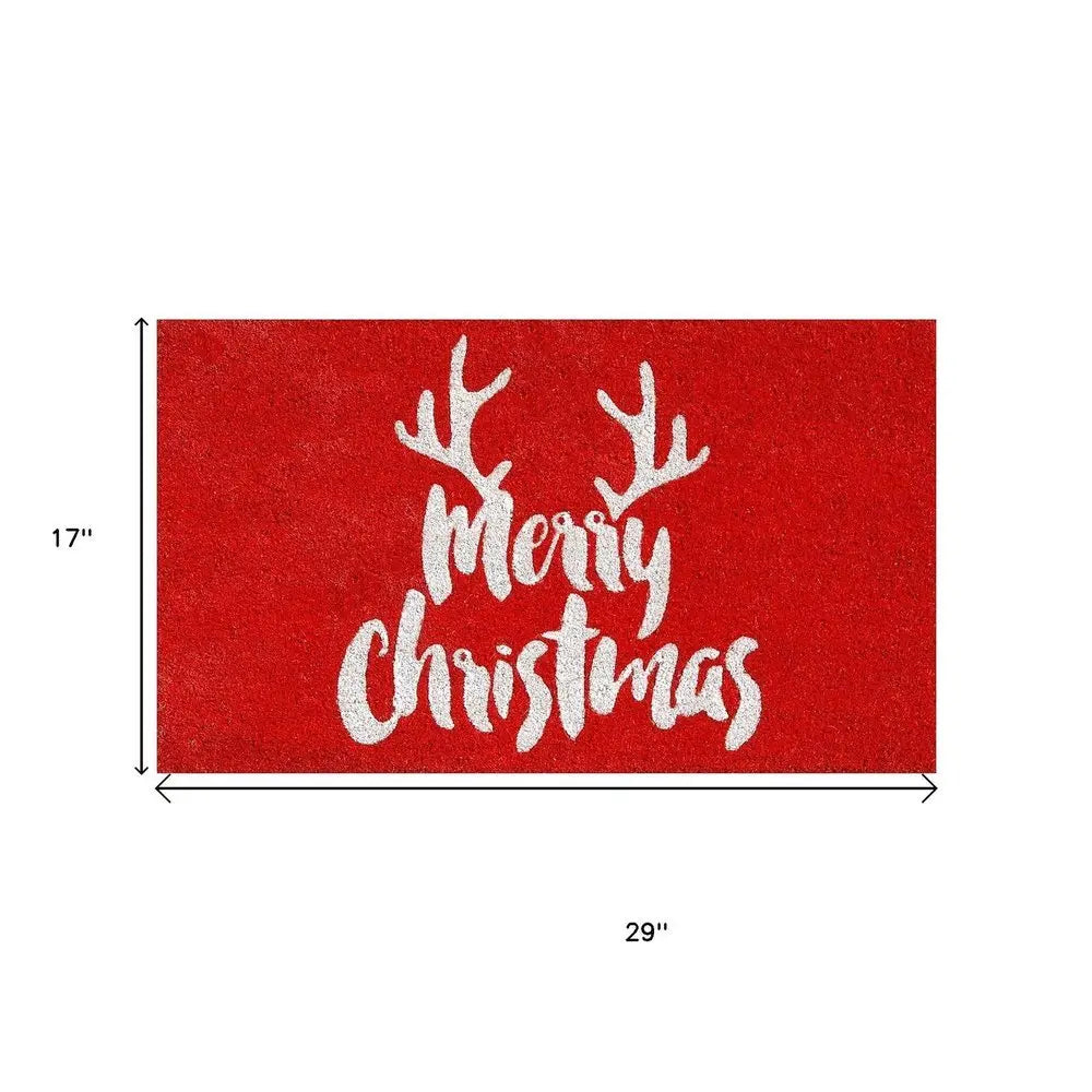 17" X 29" Red And White Coir Reindeer Outdoor Christmas Door Mat - NOBLE HOME INTERIORS