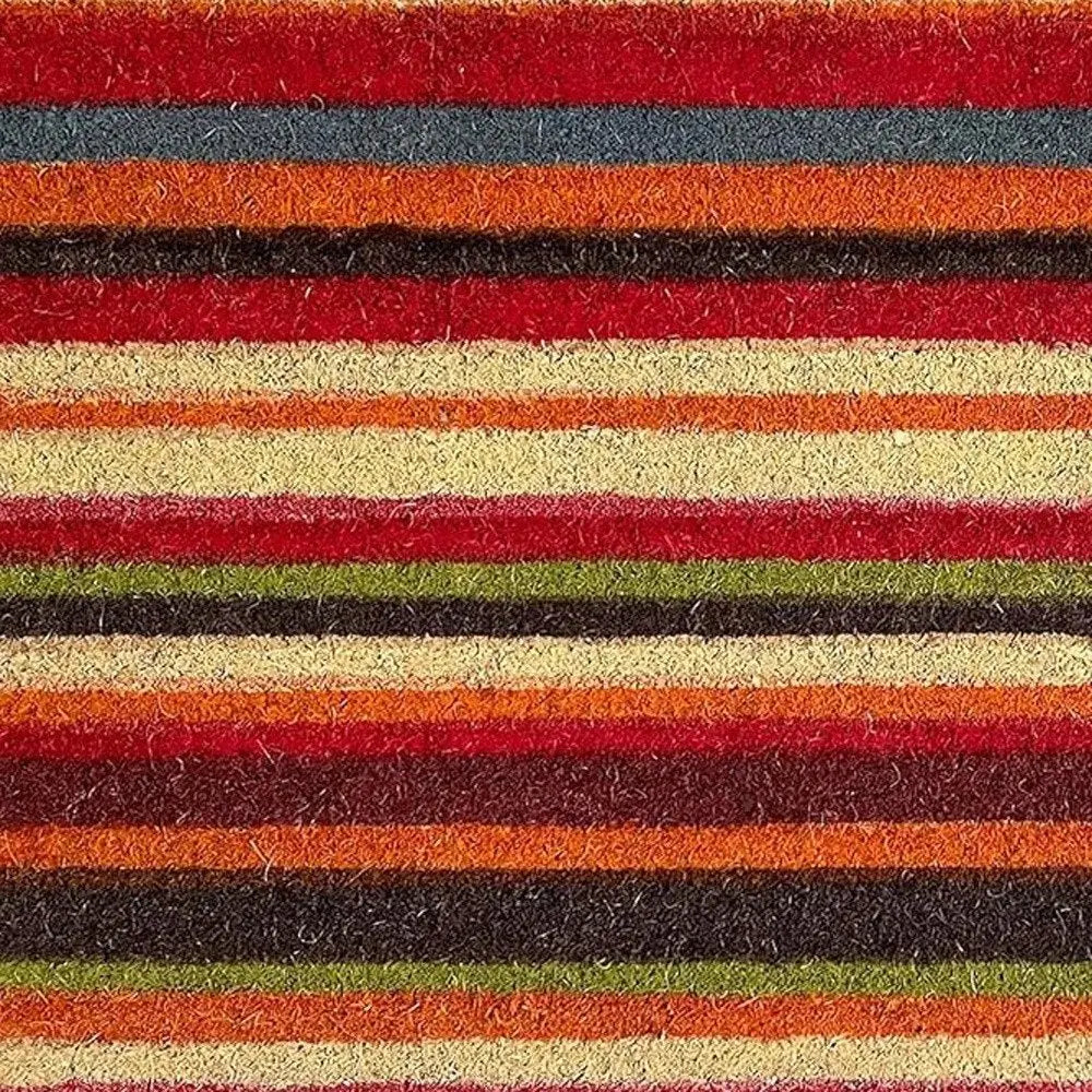 17" X 29" Red Orange and Natural Coir Striped Outdoor Door Mat - NOBLE HOME INTERIORS