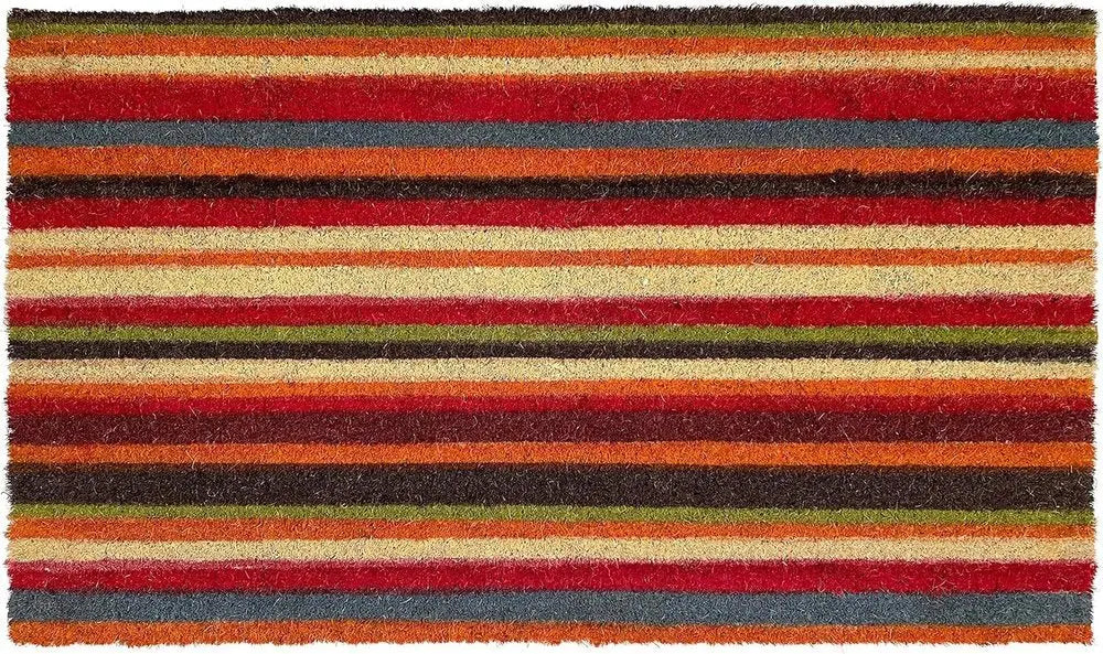 17" X 29" Red Orange and Natural Coir Striped Outdoor Door Mat - NOBLE HOME INTERIORS