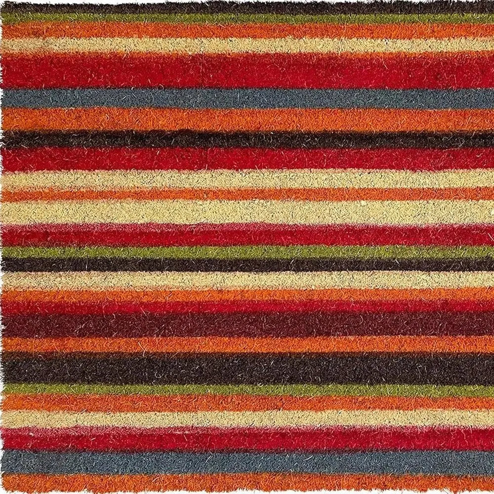 17" X 29" Red Orange and Natural Coir Striped Outdoor Door Mat - NOBLE HOME INTERIORS