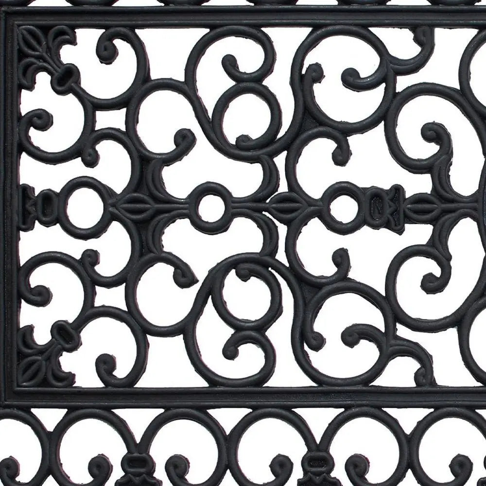 17" X 41" Black Scrollwork Outdoor Rubber Door Mat - NOBLE HOME INTERIORS