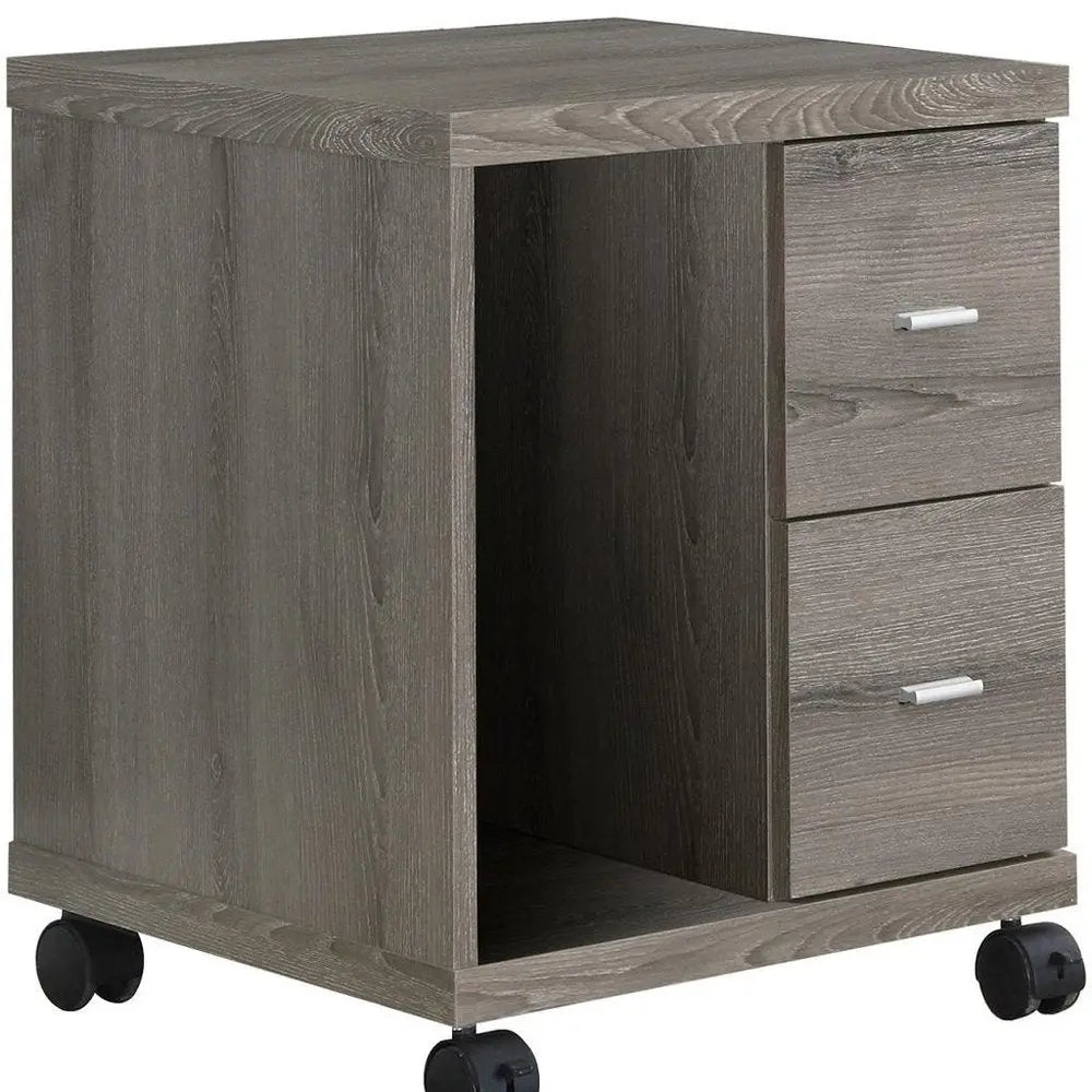 17.75" X 17.75" X 23" Dark Taupe Particle Board Hollow Core 2 Drawers Office Cabinet - NOBLE HOME INTERIORS