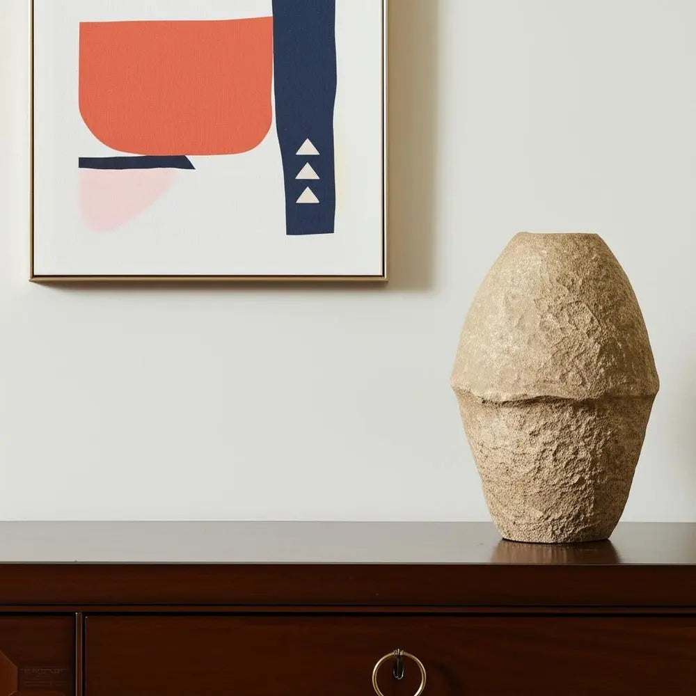 18" Beige Paper Mache Cylinder Table Vase - NOBLE HOME INTERIORS