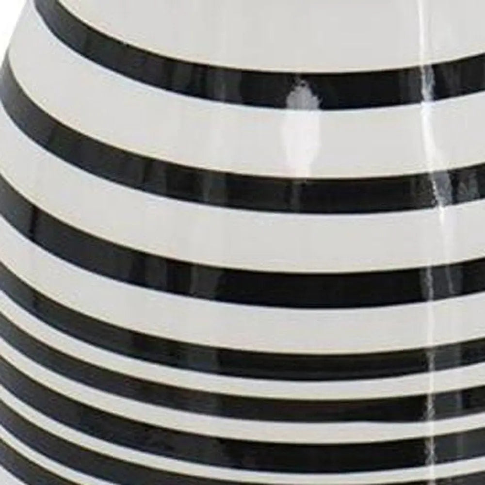 18" Black And White Hand Painted Stripe Ceramic Table Vase - NOBLE HOME INTERIORS