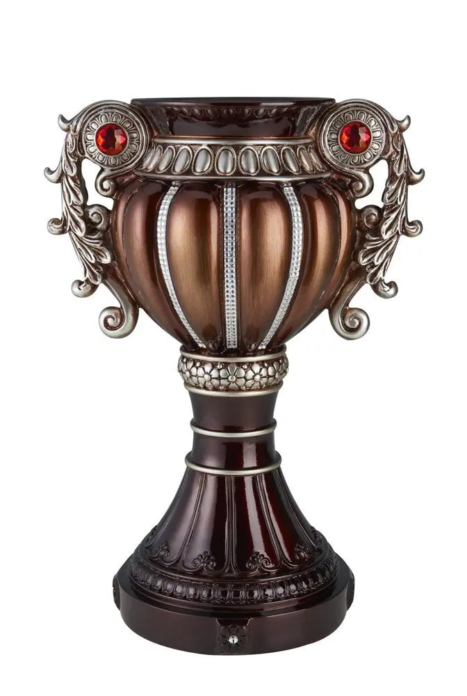 18" Bronze and Silver Floral Urn Polyresin Table Vase With Stones - NOBLE HOME INTERIORS