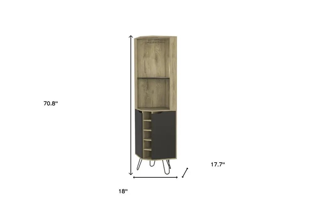 18" Brown and Black and Brown Corner Bar Cabinet With Eleven Shelves - NOBLE HOME INTERIORS
