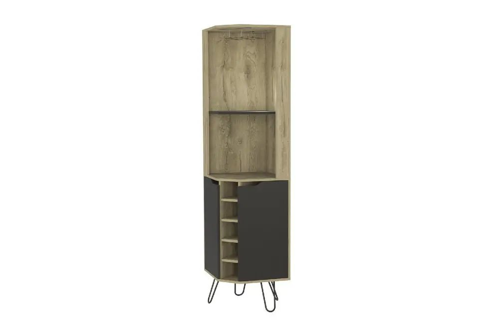 18" Brown and Black and Brown Corner Bar Cabinet With Eleven Shelves - NOBLE HOME INTERIORS