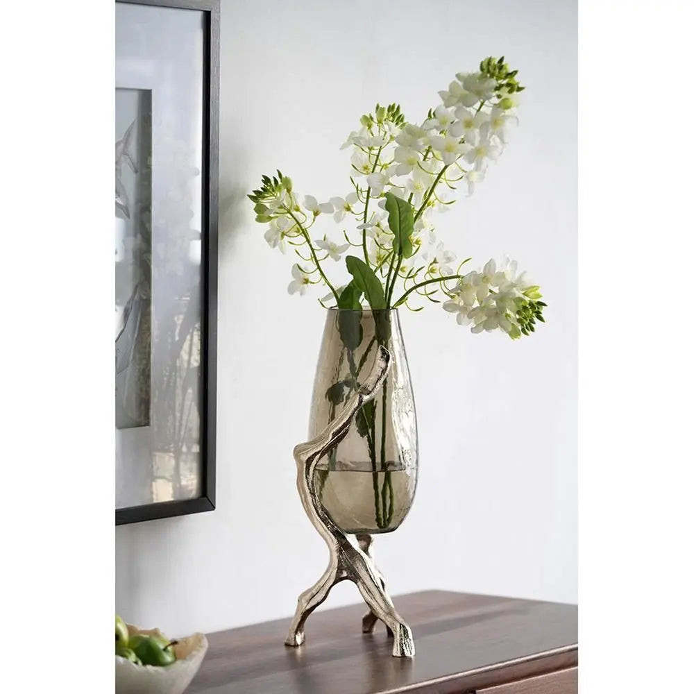 18" Champagne Glass And Metal Table Vase - NOBLE HOME INTERIORS