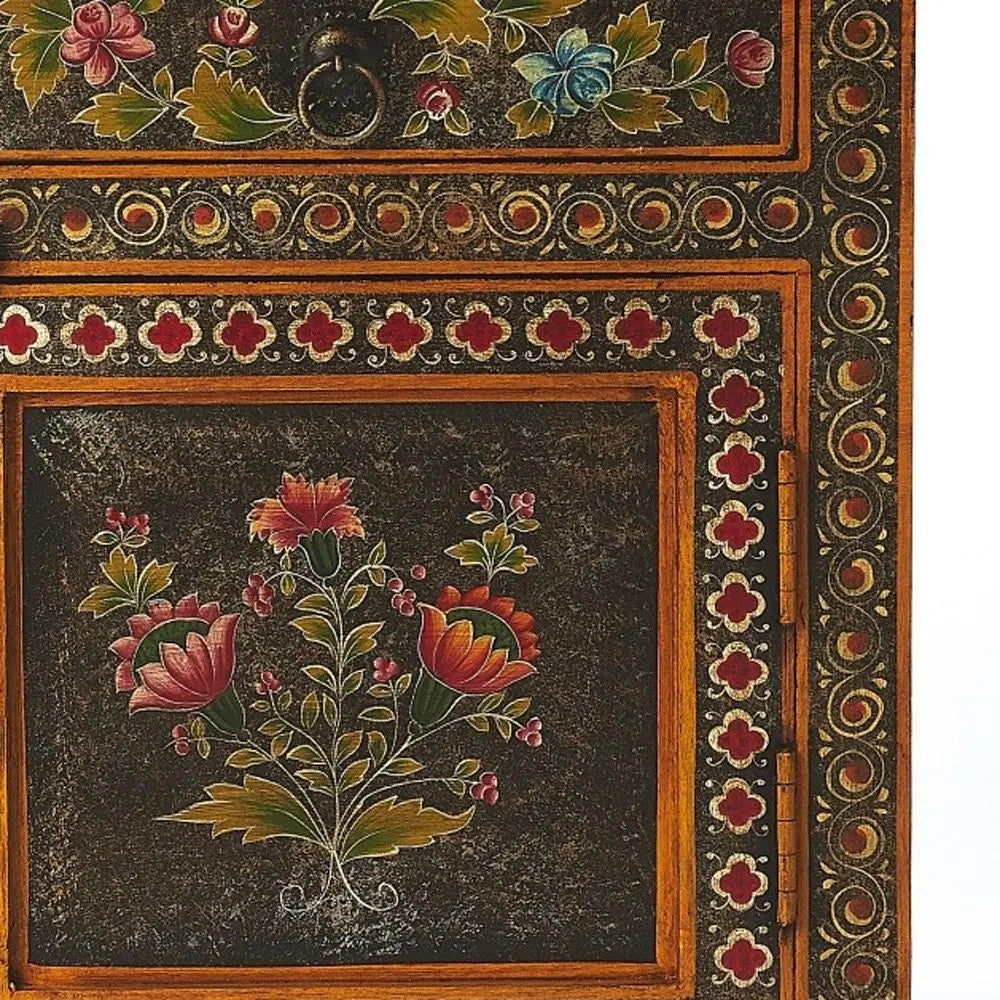 18" Dark Brown Solid Wood Frame Accent Cabinet With Two Drawers - NOVA HOME FURNITURE