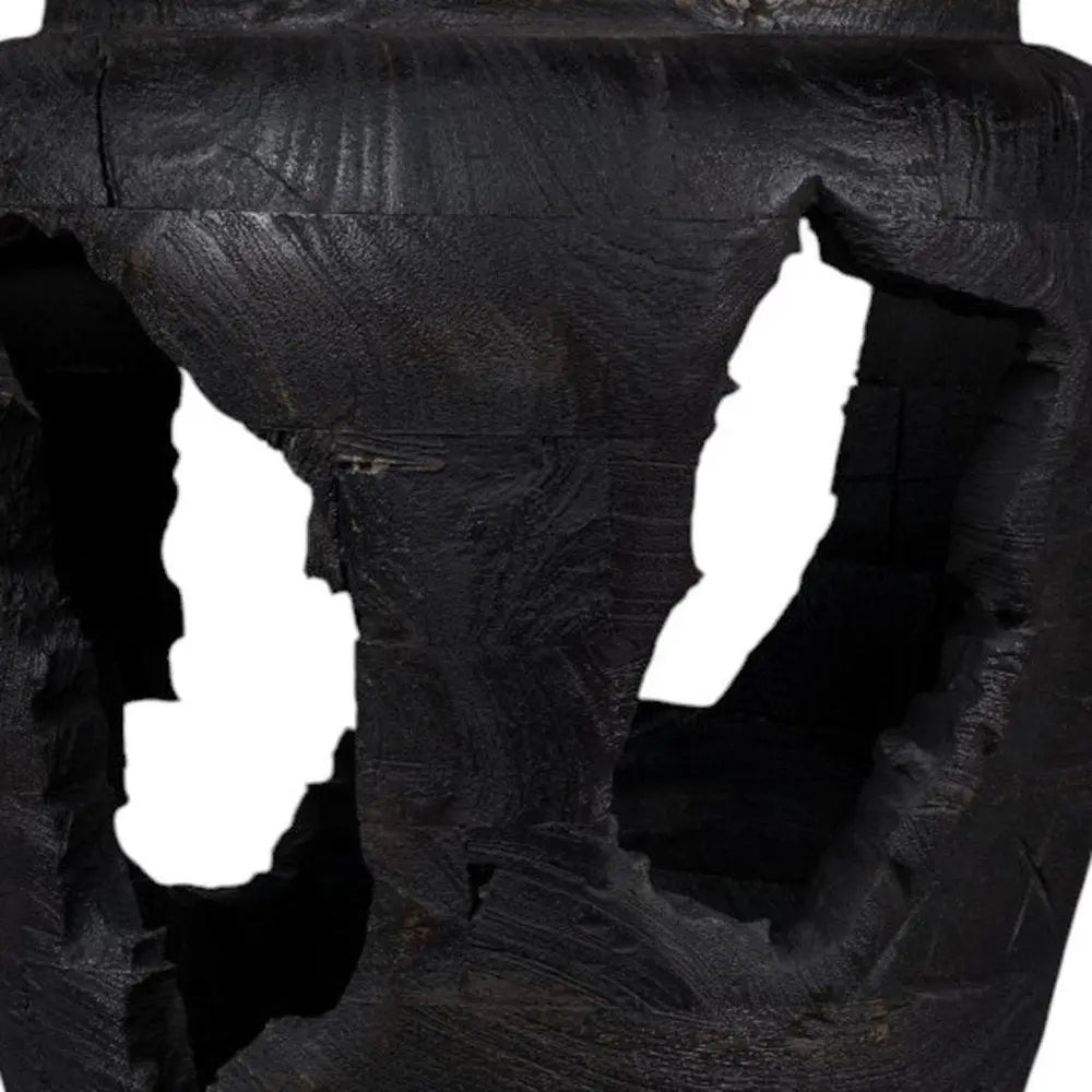 18" Ebony And Black Abstract Solid Wood Table Vase With Sculptural Details - NOBLE HOME INTERIORS