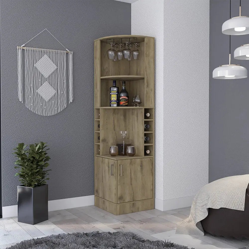 18" Natural Corner Bar Cabinet With Eleven Shelves - NOBLE HOME INTERIORS