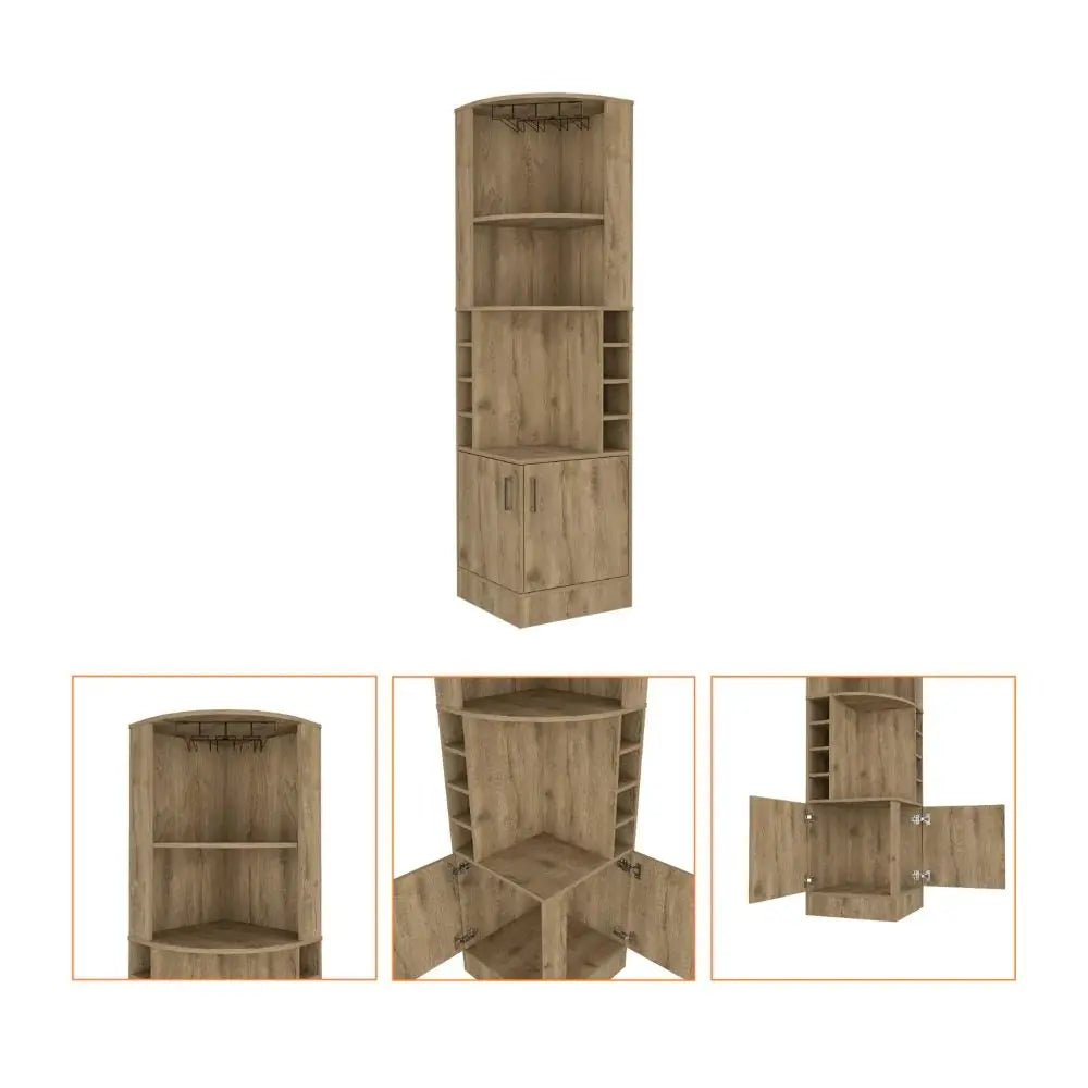 18" Natural Corner Bar Cabinet With Eleven Shelves - NOBLE HOME INTERIORS