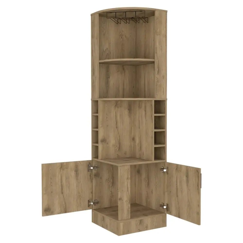 18" Natural Corner Bar Cabinet With Eleven Shelves - NOBLE HOME INTERIORS