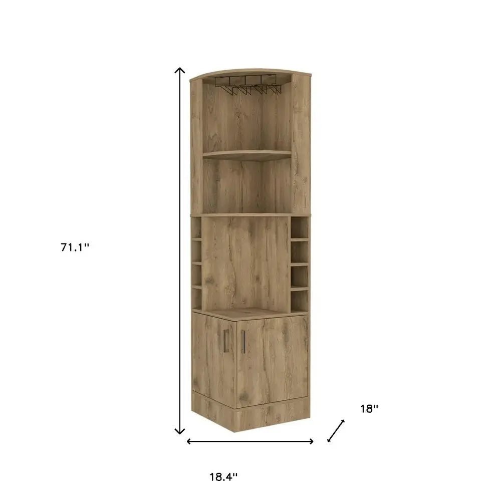 18" Natural Corner Bar Cabinet With Eleven Shelves - NOBLE HOME INTERIORS