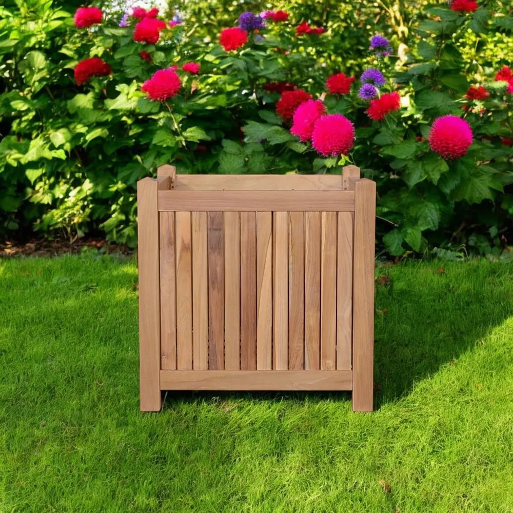 18" Natural Solid Wood Indoor Outdoor Square Planter Box - NOBLE HOME INTERIORS