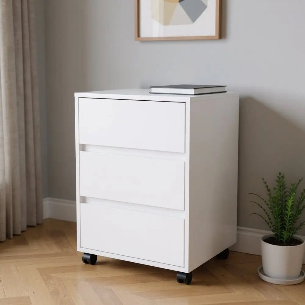 18" White Wood Accent Cabinet With Three Drawers - NOBLE HOME INTERIORS