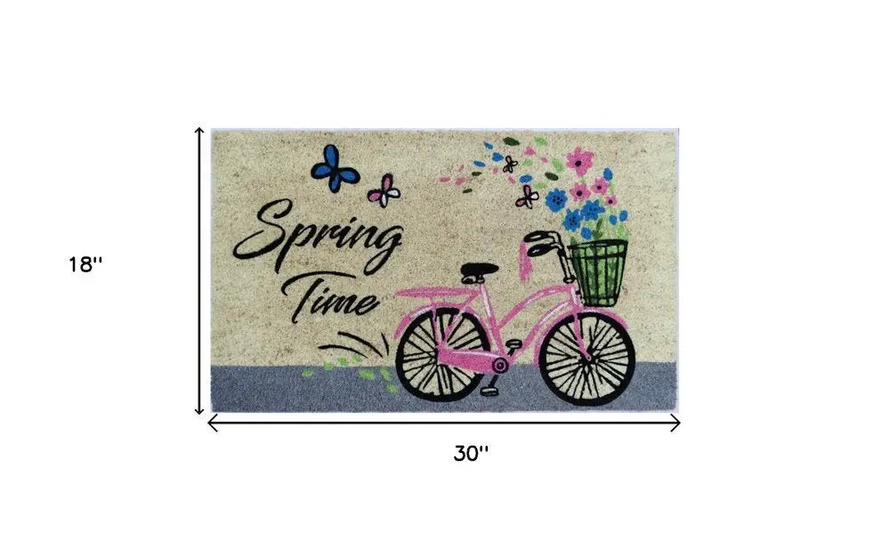 18" X 30" Beige and Black Coir Bicycle Outdoor Spring Door Mat - NOBLE HOME INTERIORS
