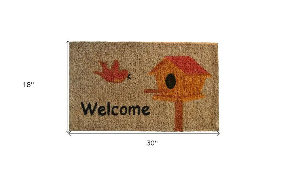 18" X 30" Beige and Black Coir Bird Welcome Outdoor Door Mat - NOBLE HOME INTERIORS