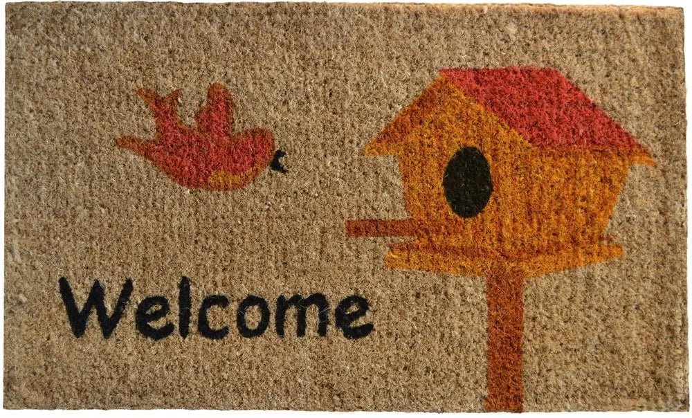 18" X 30" Beige and Black Coir Bird Welcome Outdoor Door Mat - NOBLE HOME INTERIORS