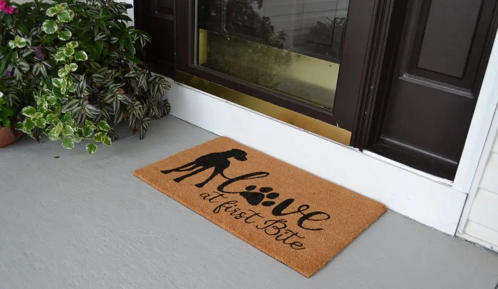 18" X 30" Beige and Black Coir Dog Outdoor Door Mat - NOBLE HOME INTERIORS
