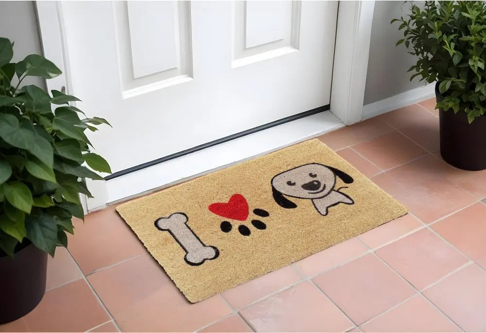 18" X 30" Beige and Black Coir Dog Outdoor Door Mat - NOBLE HOME INTERIORS