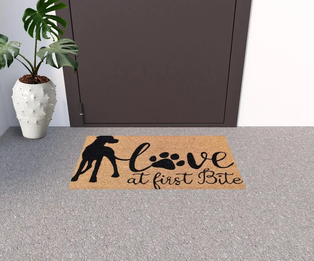 18" X 30" Beige and Black Coir Dog Outdoor Door Mat - NOBLE HOME INTERIORS