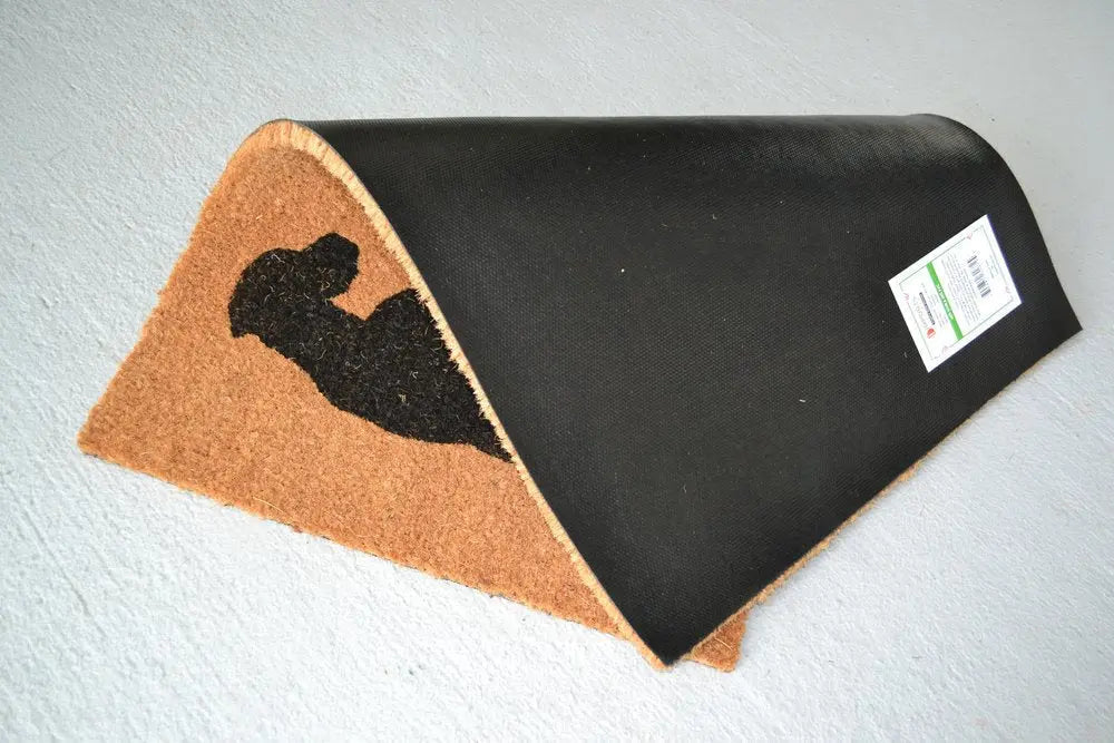18" X 30" Beige and Black Coir Dog Outdoor Door Mat - NOBLE HOME INTERIORS