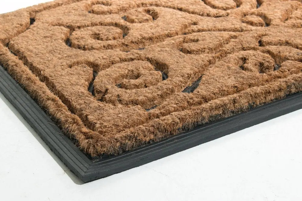 18" X 30" Beige and Black Rubber and Coir Outdoor Door Mat - NOBLE HOME INTERIORS