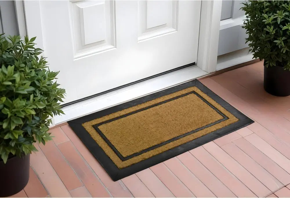18" X 30" Beige and Black Rubber and Coir Outdoor Door Mat - NOBLE HOME INTERIORS