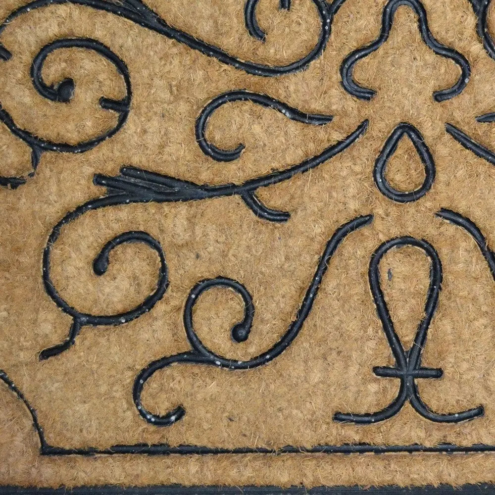 18" X 30" Beige and Black Rubber and Coir Outdoor Door Mat - NOBLE HOME INTERIORS