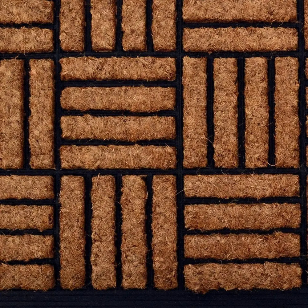 18" X 30" Beige and Black Rubber and Coir Outdoor Door Mat - NOBLE HOME INTERIORS