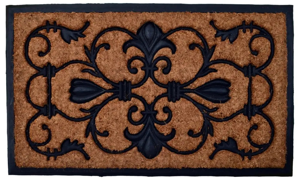 18" X 30" Beige and Black Rubber and Coir Outdoor Door Mat - NOBLE HOME INTERIORS