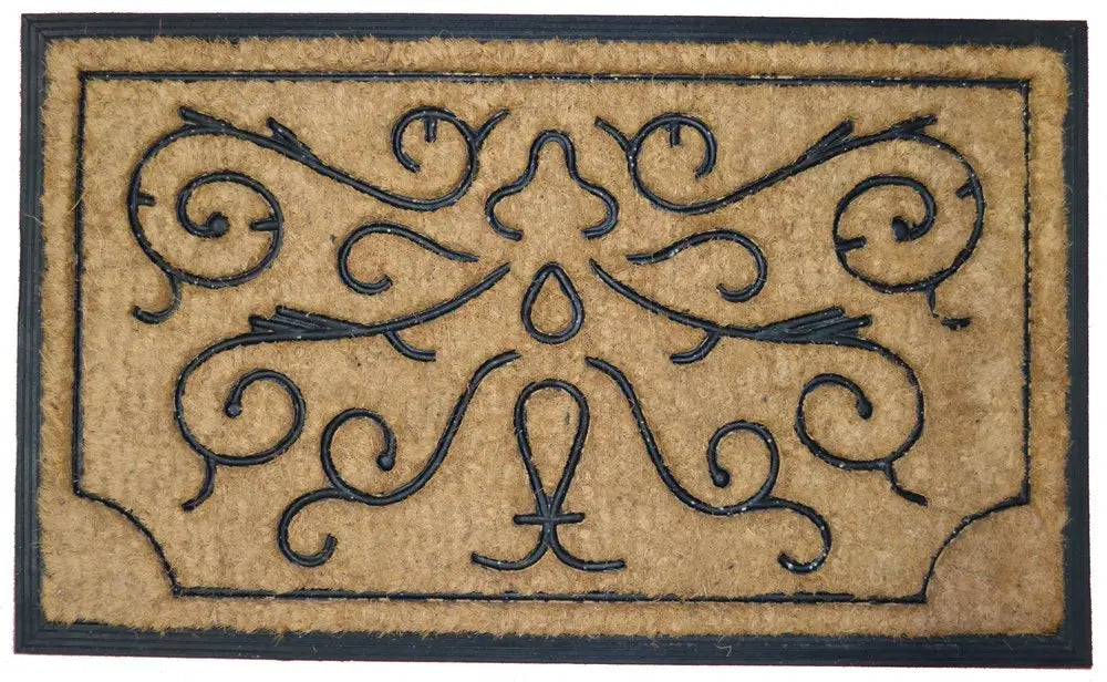 18" X 30" Beige and Black Rubber and Coir Outdoor Door Mat - NOBLE HOME INTERIORS