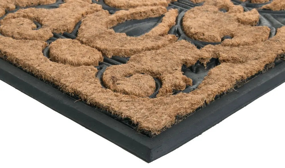 18" X 30" Beige and Black Rubber and Coir Outdoor Door Mat - NOBLE HOME INTERIORS