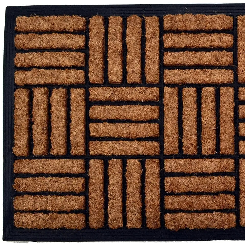 18" X 30" Beige and Black Rubber and Coir Outdoor Door Mat - NOBLE HOME INTERIORS