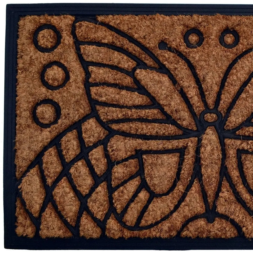 18" X 30" Beige and Black Rubber and Coir Outdoor Door Mat - NOBLE HOME INTERIORS