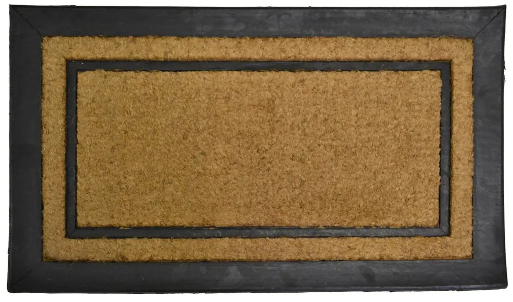 18" X 30" Beige and Black Rubber and Coir Outdoor Door Mat - NOBLE HOME INTERIORS