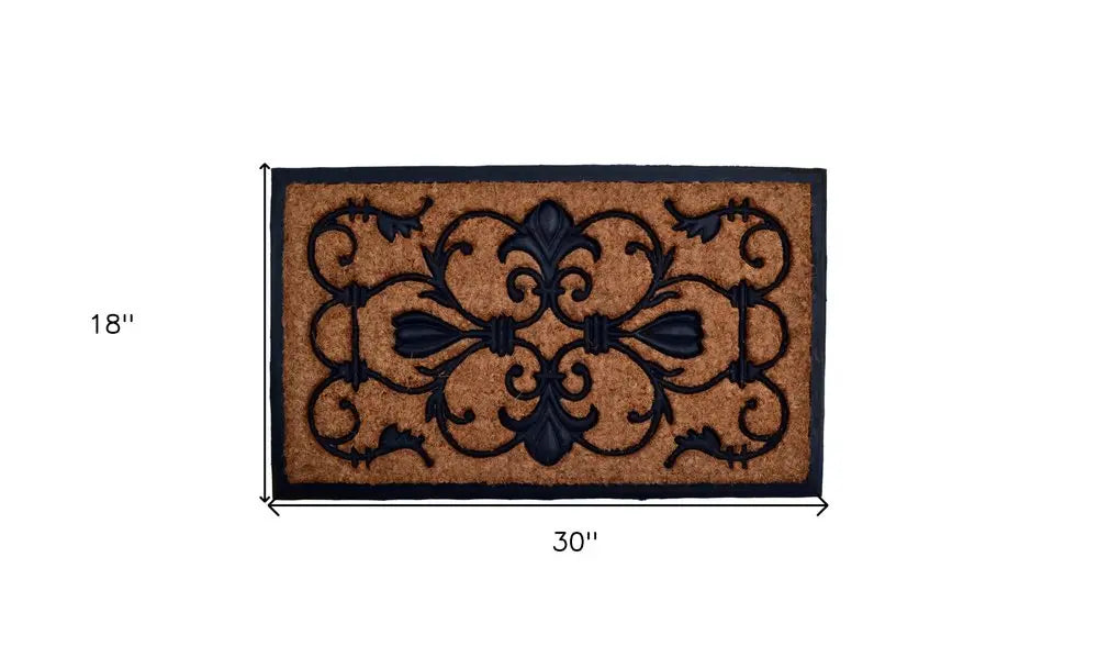 18" X 30" Beige and Black Rubber and Coir Outdoor Door Mat - NOBLE HOME INTERIORS