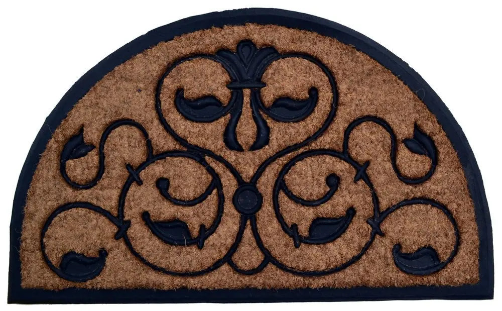18" X 30" Beige and Black Rubber and Coir Outdoor Semi Circle Door Mat - NOBLE HOME INTERIORS