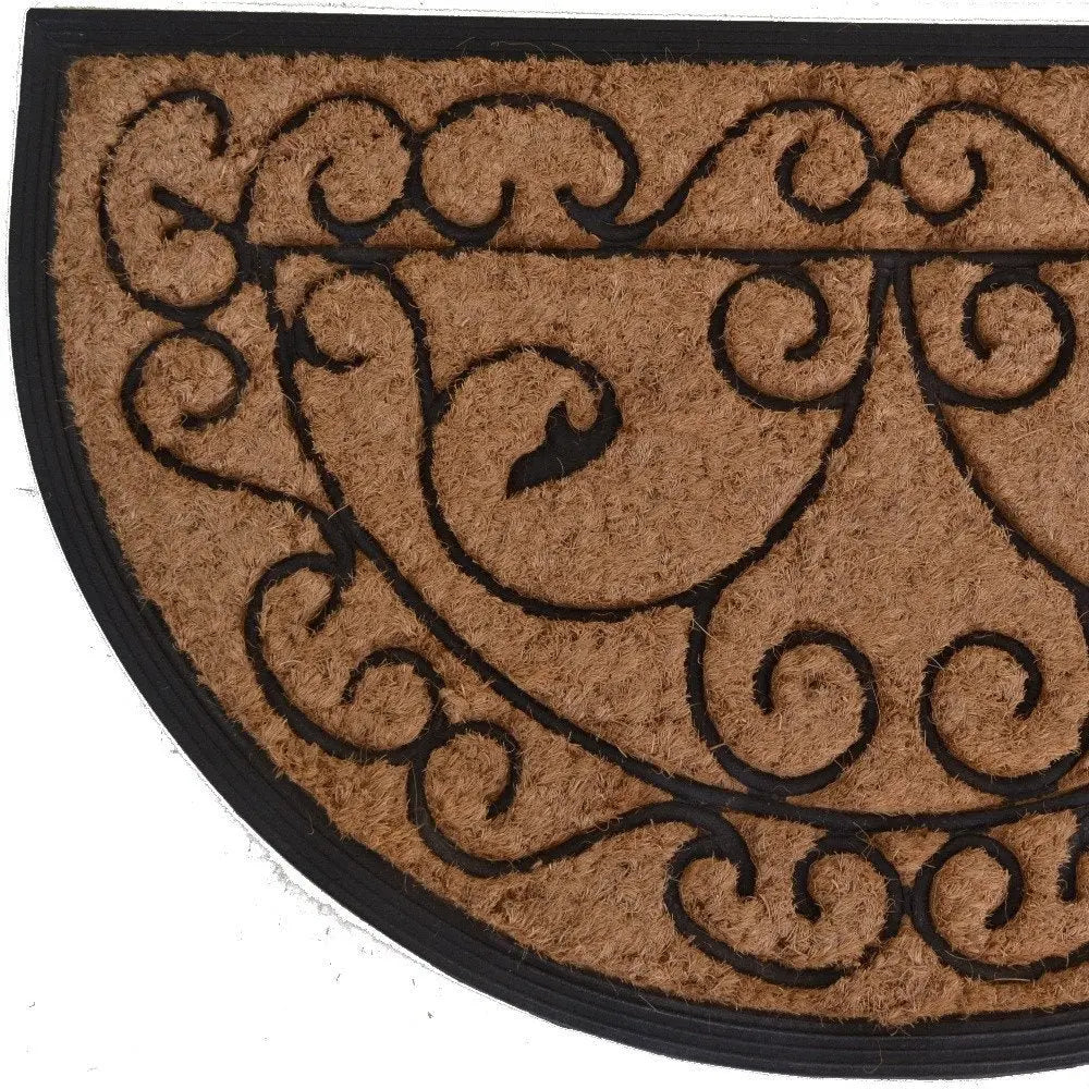 18" X 30" Beige and Black Rubber and Coir Outdoor Semi Circle Door Mat - NOBLE HOME INTERIORS