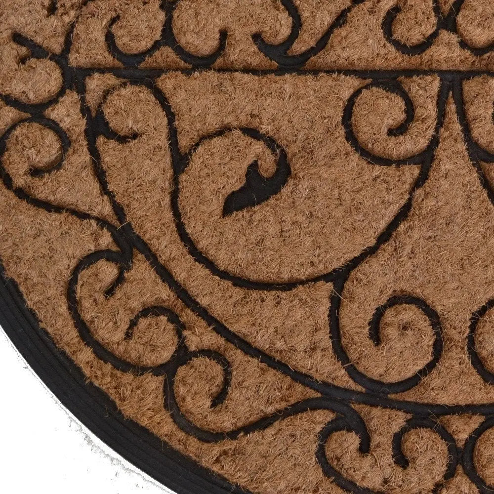18" X 30" Beige and Black Rubber and Coir Outdoor Semi Circle Door Mat - NOBLE HOME INTERIORS