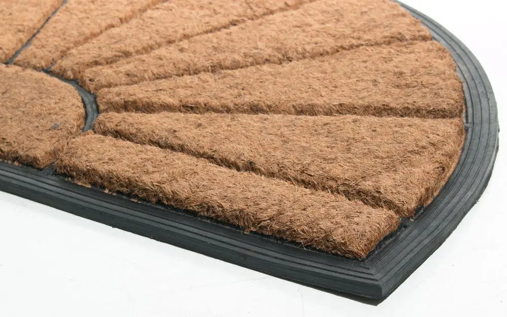 18" X 30" Beige and Black Rubber and Coir Outdoor Semi Circle Door Mat - NOBLE HOME INTERIORS