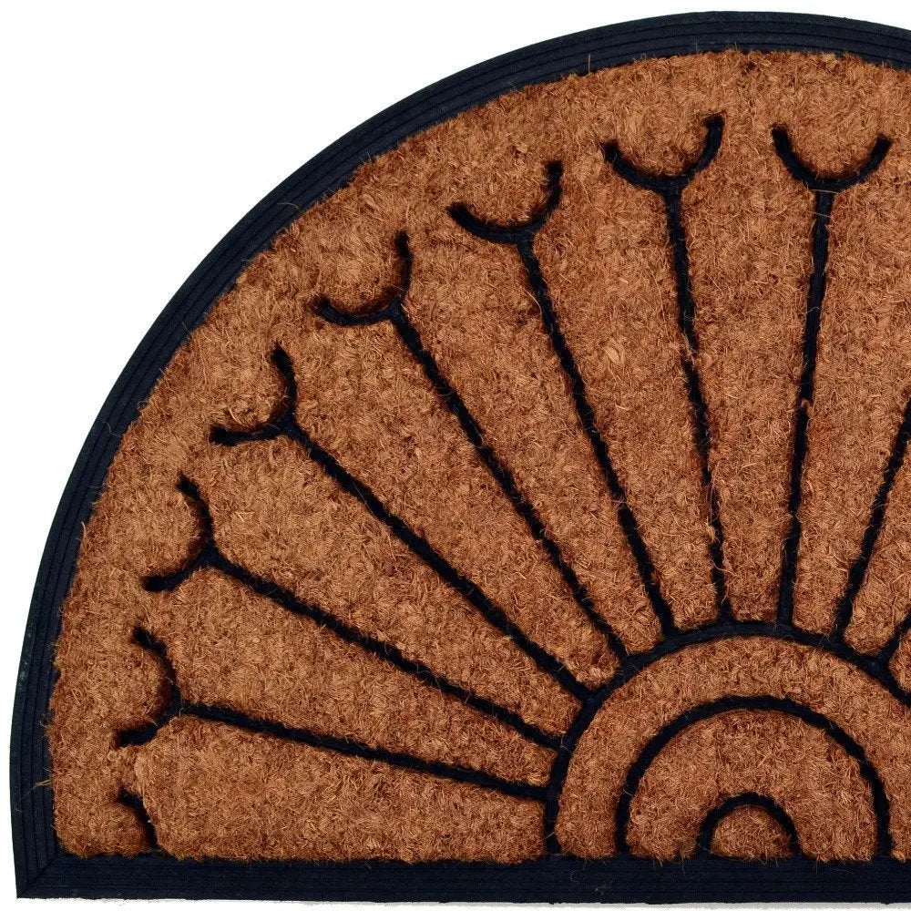 18" X 30" Beige and Black Rubber and Coir Outdoor Semi Circle Door Mat - NOBLE HOME INTERIORS
