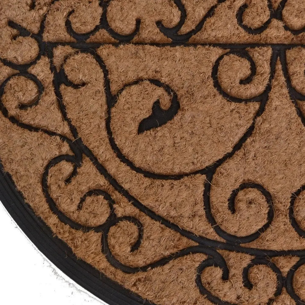 18" X 30" Beige and Black Rubber and Coir Outdoor Semi Circle Door Mat - NOBLE HOME INTERIORS